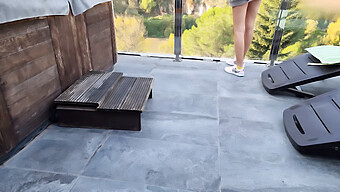 American Blonde Teen Masturbates And Squirts On A Patio In The Mountains