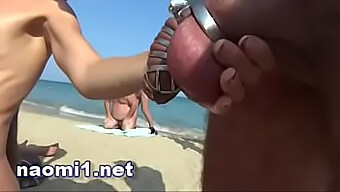 Group Cumming On A French Swinger'S Genitals In A Wild Beach Party