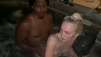 Interracial Hot Tub Fun With Funny Blonde